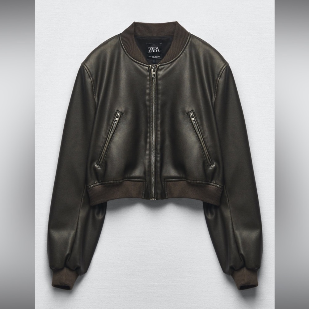 NWT Zara Faux Leather Bomber M